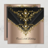 バースデーパーティー30th金ゴールドコーヒークリームパールブラック 招待状 (正面/裏面)