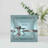 バースデーパーティー40ティール（緑がかった色）ブルーシルバーグレー 招待状 (スタンド正面)