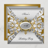 バースデーパーティー40thエレガントシルバー金ゴールド 招待状 (正面/裏面)