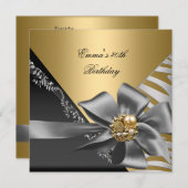 バースデーパーティー40thゼブラ金ゴールドブラックシルバーグレー2 招待状 (正面/裏面)