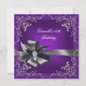 バースデーパーティー40thパープルシルバーブラックグレー 招待状 (正面)