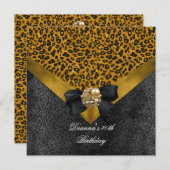 バースデーパーティー40thヒョウ金ゴールドブラックジュエル 招待状 (正面/裏面)