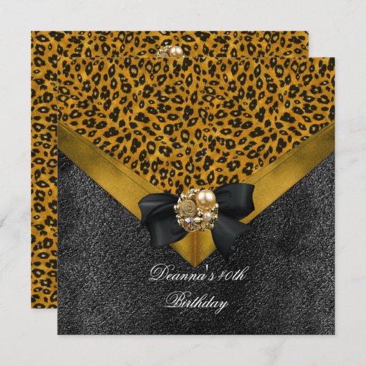バースデーパーティー40thヒョウ金ゴールドブラックジュエル 招待状 (正面/裏面)