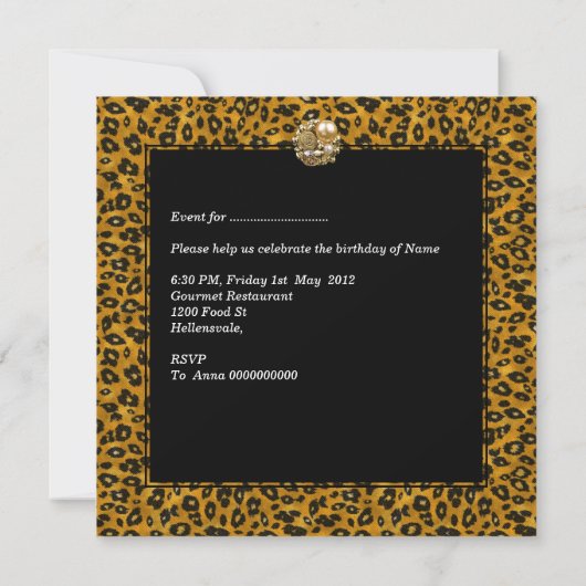 バースデーパーティー40thヒョウ金ゴールドブラックジュエル 招待状 (裏面)