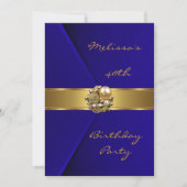 バースデーパーティー40thブルーベルベット金ゴールドパール宝石 招待状 (正面)