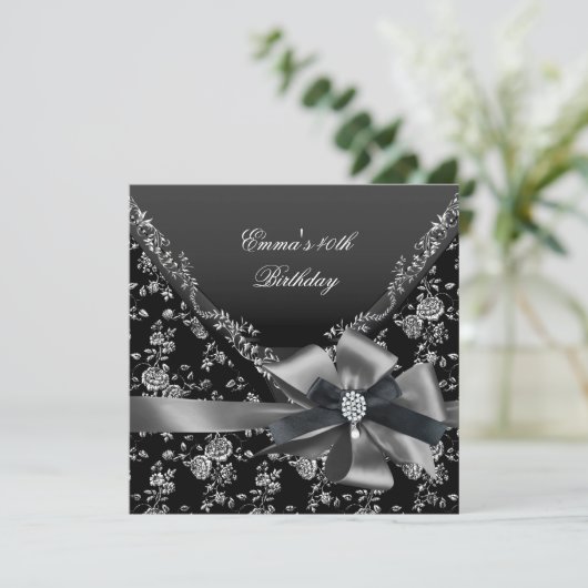 バースデーパーティー40th白黒シルバーダマスク 招待状 (スタンド正面)