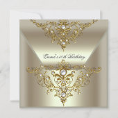 バースデーパーティー40th金ゴールドミントクリームパール 招待状 (正面)