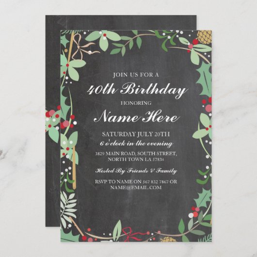 バースデーパーティー40th 50th ChalKベリ素朴ー招待状 招待状 (正面/裏面)