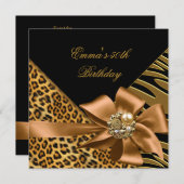 バースデーパーティー50thゼブラヒョウ金ゴールドブラック 招待状 (正面/裏面)