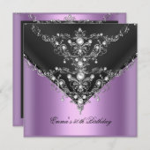 バースデーパーティー50thパープルパールブラックシルバー 招待状 (正面/裏面)