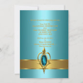 バースデーパーティー50thベルベットティール(緑がかった色)パール金ゴールドジュエル 招待状 (裏面)