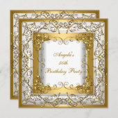 バースデーパーティー50thホワイト金ゴールドフローラ 招待状 (正面/裏面)