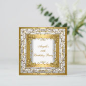 バースデーパーティー50thホワイト金ゴールドフローラ 招待状 (スタンド正面)