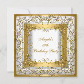 バースデーパーティー50thホワイト金ゴールドフローラ 招待状 (正面)