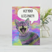 バースデーパーティー かわいい猫 パンク子猫 面白い 招待状 (スタンド正面)