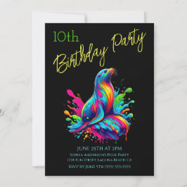 バースデーパーティー-カラフルなアシカの飛沫 招待状