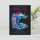 バースデーパーティー - カラフルなイルカの飛沫 招待状 (スタンド正面)