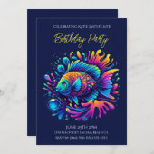 バースデーパーティー - カラフルな魚  招待状 (正面/裏面)