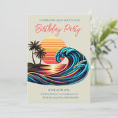 バースデーパーティー – サンセットレトロサーフウェーブ 招待状 (スタンド正面)