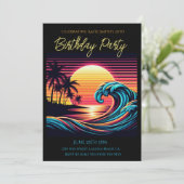 バースデーパーティー – サンセットレトロサーフウェーブ 招待状 (スタンド正面)