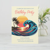バースデーパーティー – サンセットレトロサーフウェーブ 招待状 (スタンド正面)