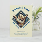 バースデーパーティー - サーファーのハンドシンボル- 招待状 (スタンド正面)