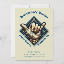 バースデーパーティー - サーファーのハンドシンボル- 招待状