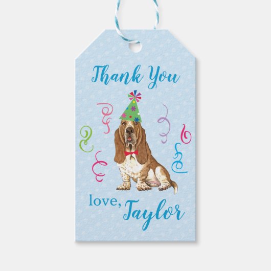 バースデーパーティー·バセット·ハウンド ギフトタグ (正面)