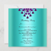 バースデーパーティー パープル ティール ブルー ダイヤモンド ビーズ 招待状 (裏面)