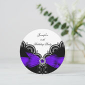 バースデーパーティー パープル ブラック ホワイト レース ダイヤモンド トップ 招待状 (スタンド正面)