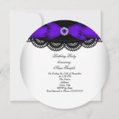 バースデーパーティー パープル ブラック ホワイト レース ダイヤモンド トップ 招待状 (裏面)