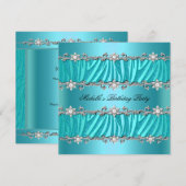 バースデーパーティー ワイルド ティール ゼブラ ダイヤモンド 招待状 (正面/裏面)