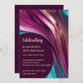 バースデーパーティー - 抽象的なマゼンタ ターコイズ ゴールド 招待状 (正面/裏面)