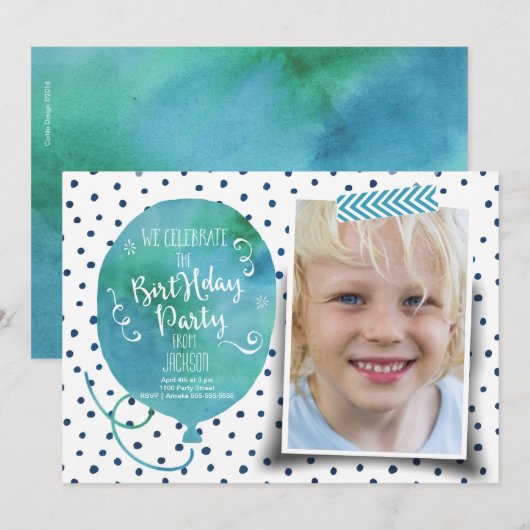 バースデーパーティー 水彩 | 男の子の招待状 招待状 (正面/裏面)