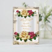 バースデーパーティー 薔薇 白 金 赤 クリーム RSVP 招待状 (スタンド正面)