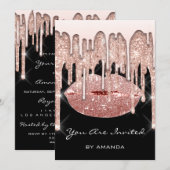 バースデーパーティー 16歳の誕生日 キス 唇 ローズ 3D グリッター ブラック 招待状 (正面/裏面)