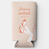 バースデーパーティーcoozie名前をカスタムするファンシーハンドドロー スリム缶クーラー (正面)