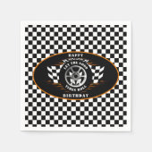 バースデーパーティ市松模様にーフラッグスポーツカーレース スタンダードカクテルナプキン (正面)