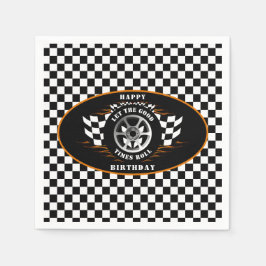 バースデーパーティ市松模様にーフラッグスポーツカーレース スタンダードカクテルナプキン