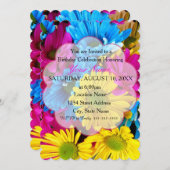 バースデーパーティ招待状デイジーフラワーカラフル 招待状 (正面/裏面)