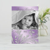 バースデーパーティ招待状ベビーグリッター葉パープル 招待状 (スタンド正面)