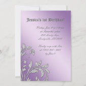 バースデーパーティ招待状ベビーグリッター葉パープル 招待状 (裏面)
