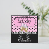 バースデーパーティ招待状ワイングラス 招待状 (スタンド正面)