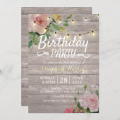 バースデーパーティ素朴ーウッドフラワーズ&ストリングライト 招待状 (正面/裏面)