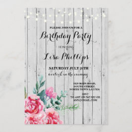 バースデーパーティ素朴ーピンクフローラウッド招待状40th 招待状