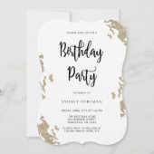 バースデーパーティ赤と白フェイク金ゴールド大理石 招待状 (正面)
