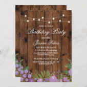バースデーパ素朴ープルフローラウッド招待状 招待状 (正面/裏面)