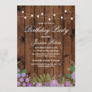 バースデーパ素朴ープルフローラウッド招待状 招待状