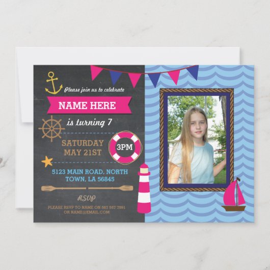 バースデーパ航海のーティーフォトセーラーボーツ招待状 招待状 (正面)