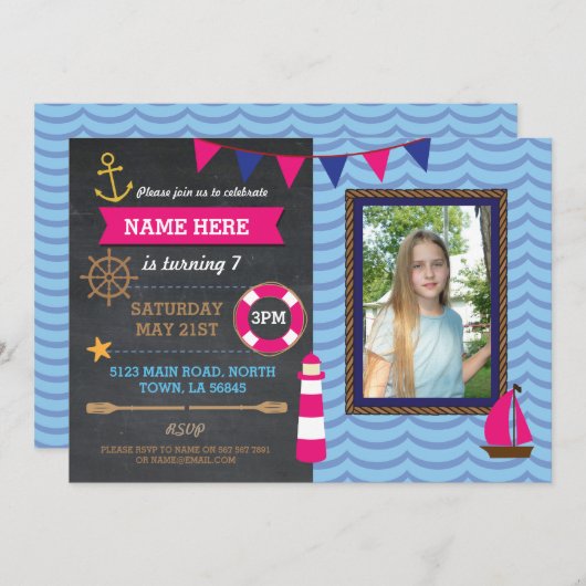 バースデーパ航海のーティーフォトセーラーボーツ招待状 招待状 (正面/裏面)